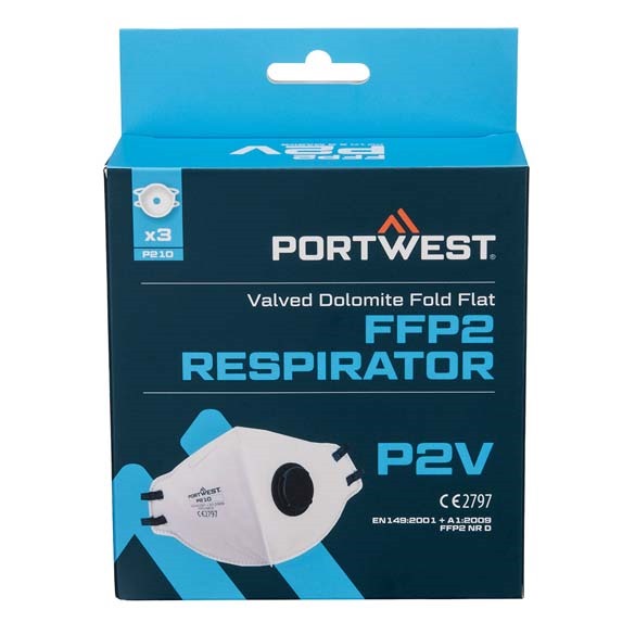 FFP2 Valved Dolomite Fold Flat Respirator (Pk3)